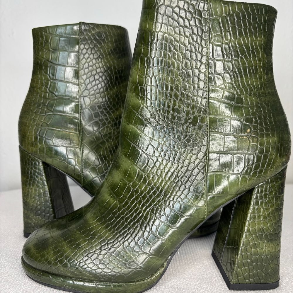 ASOS DESIGN Eternity High Heeled Ankle Boots Green Crocodile Women's‎ 5 NWOB